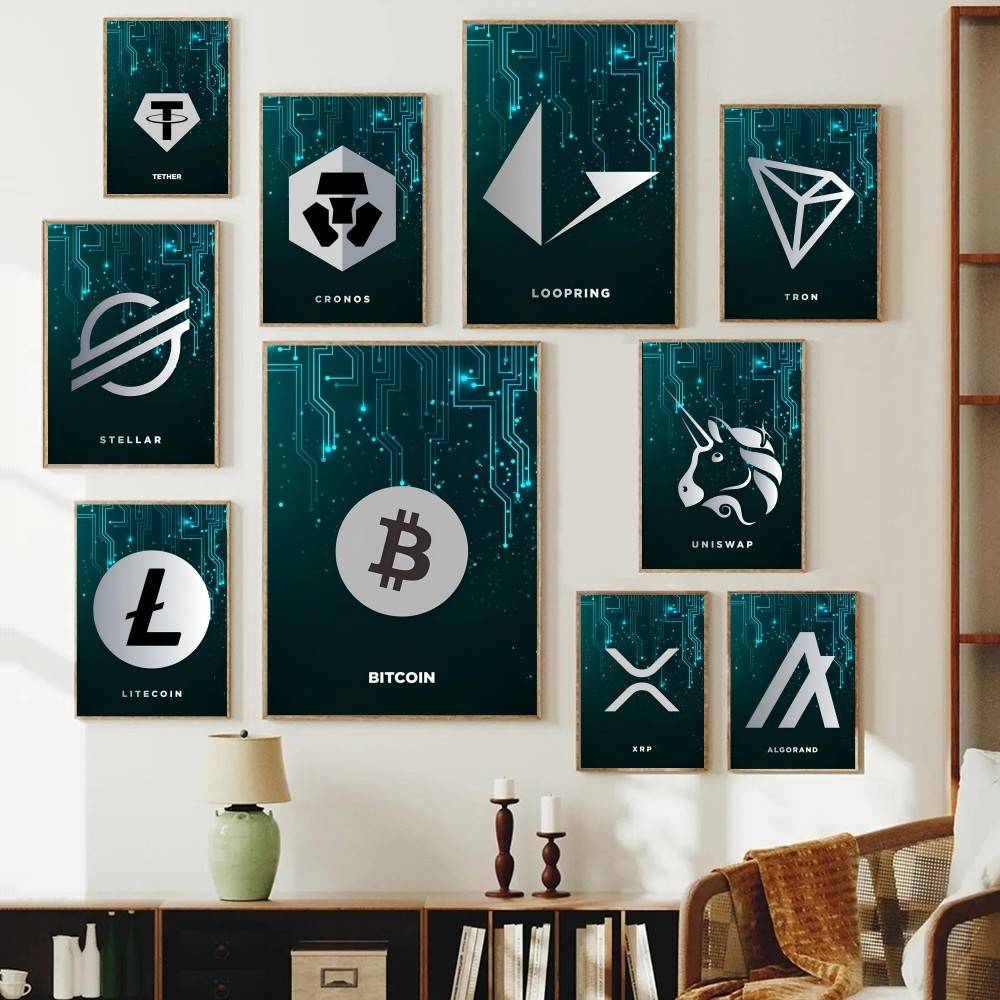 Tech Office Wall - Tech Circuit Crypto Symbol Poster Digital