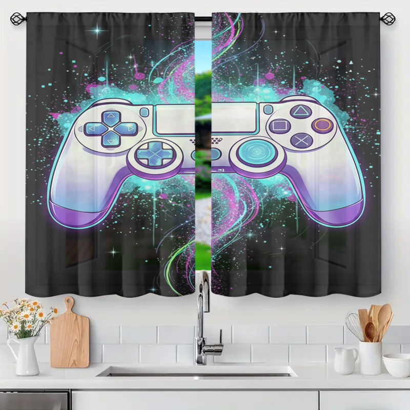Tech Office Youtube - Video Game Controller Neon Glow Curtains
