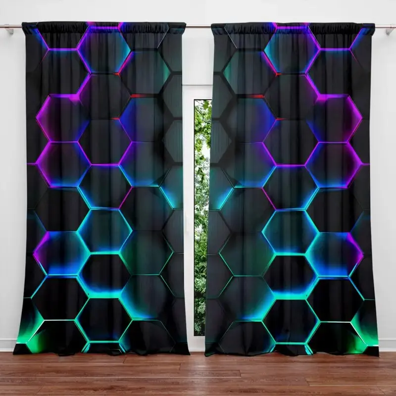 2pcs Hexagon Tech Curtains wit - Tech Office Youtube ulasan dan harga