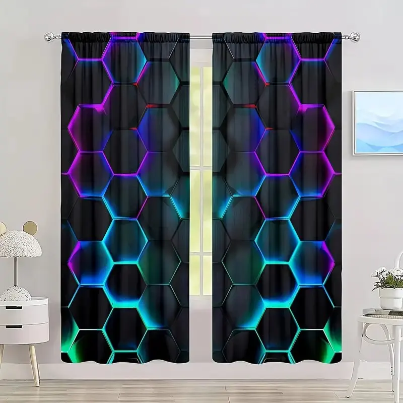 2pcs Hexagon Tech Curtains wit - Tech Office Youtube ulasan dan harga