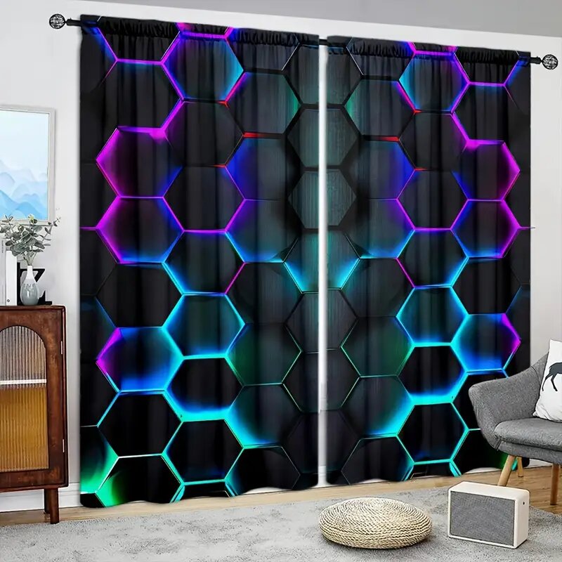 2pcs Hexagon Tech Curtains wit - Tech Office Youtube ulasan dan harga