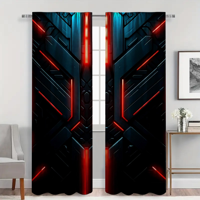 2pcs Tech Geometric Curtains w - Tech Office Youtube ulasan dan harga