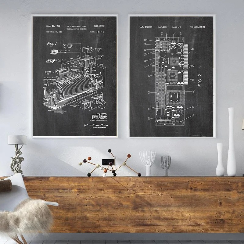 6Pcs Vintage Computer Patent W - Tech Office Wall ulasan dan harga