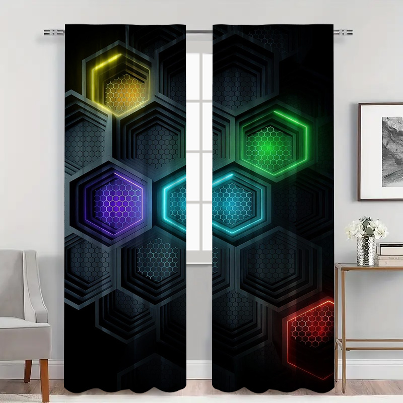 2pcs Modern Geometric Curtains - Tech Office Youtube ulasan dan harga