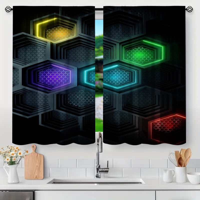 2pcs Modern Geometric Curtains - Tech Office Youtube ulasan dan harga