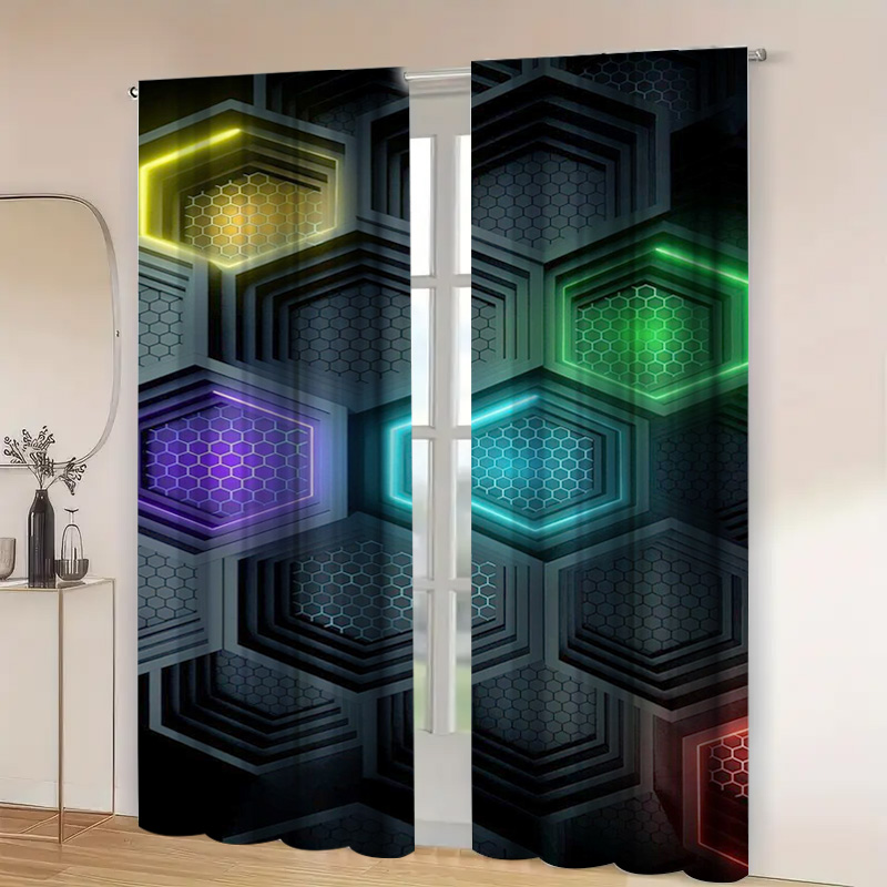 2pcs Modern Geometric Curtains - Tech Office Youtube ulasan dan harga