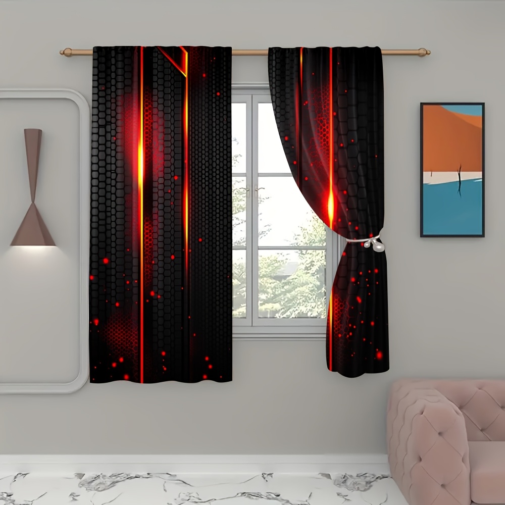 2pcs Lava Curtains Black Red C - Tech Office Youtube ulasan dan harga