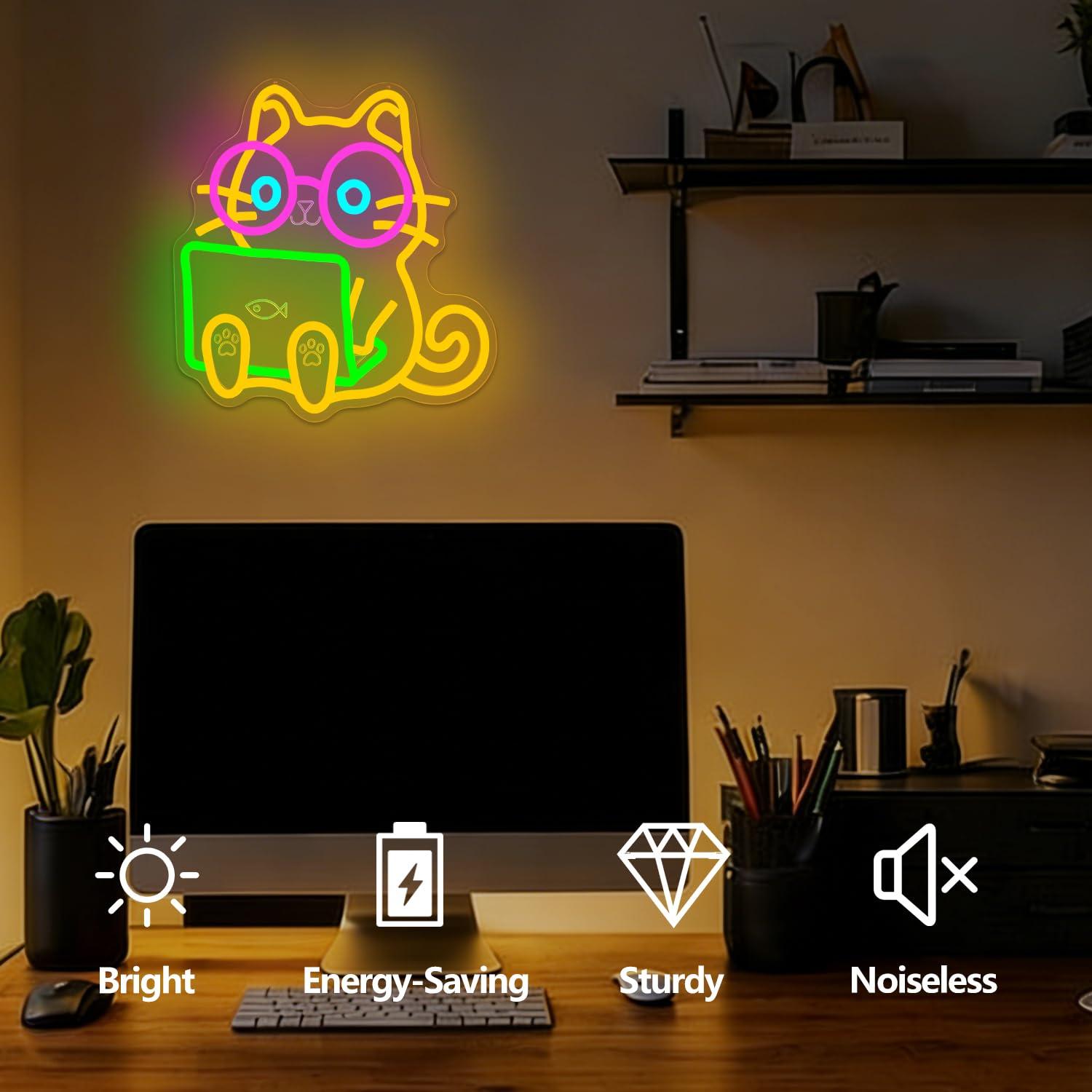 Cat Laptop Neon Sign USB Dimma - The Office It Tech ulasan dan harga