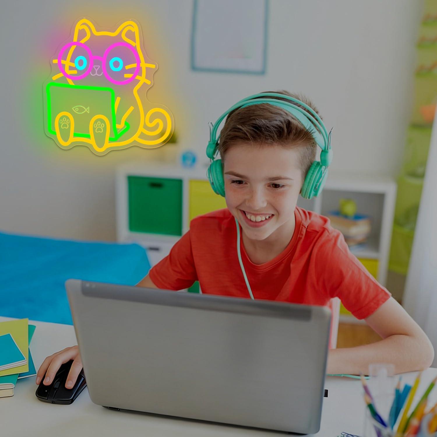 Cat Laptop Neon Sign USB Dimma - The Office It Tech ulasan dan harga