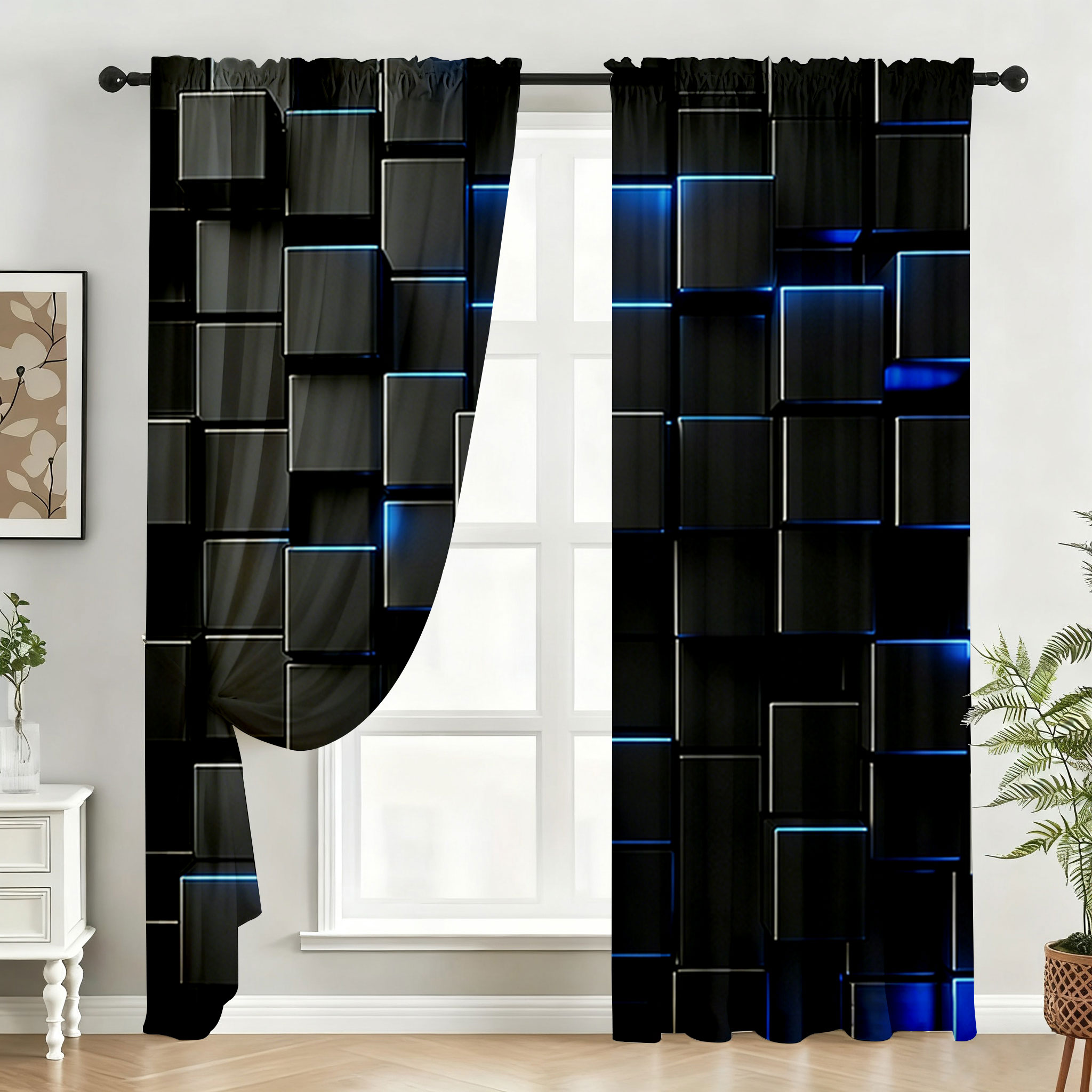 2PC Black Blue Neon Cube Sheer - Tech Office Youtube ulasan dan harga